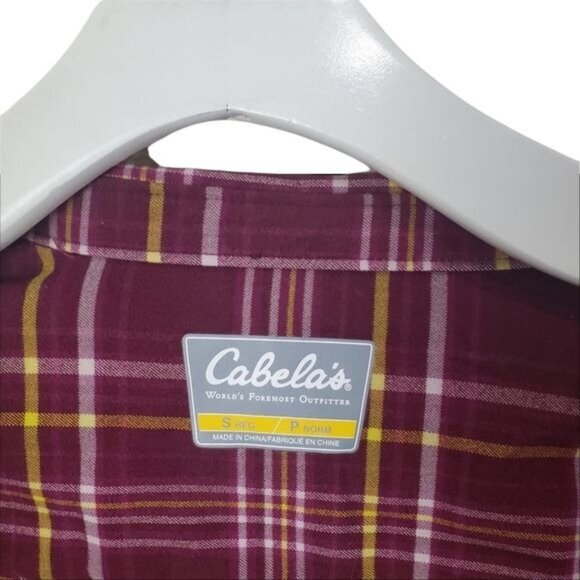 CABELA'S Womens Button Up SZ S Plaid Flannel‎ Burgundy Warm Soft Pockets Collar - Picture 3 of 10